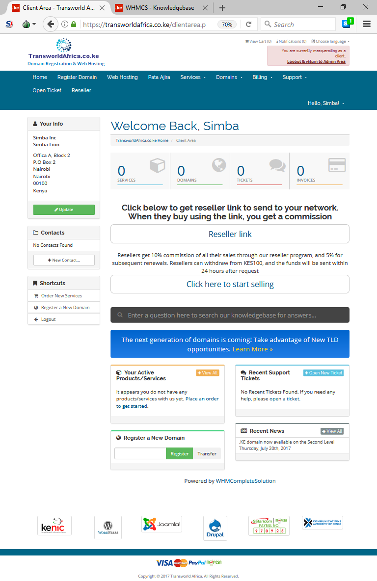 transworldafrica.co.ke Client Area