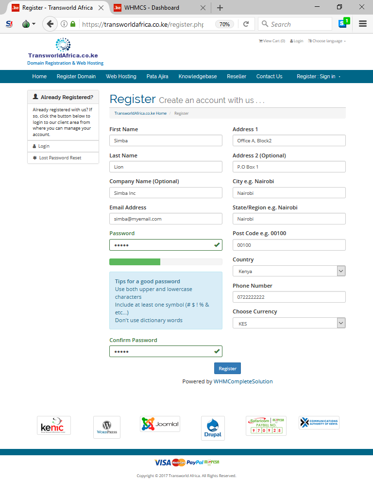 transworldafrica.co.ke registration page