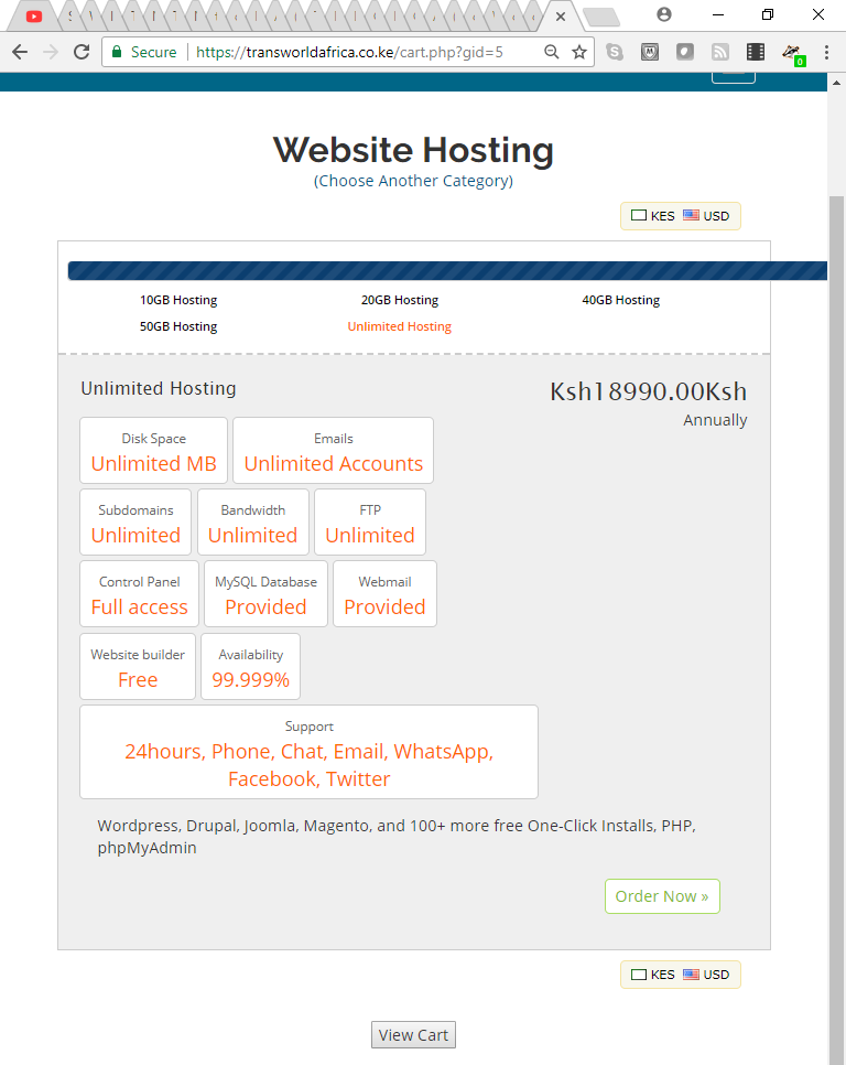 transworldafrica.co.ke web hosting packages